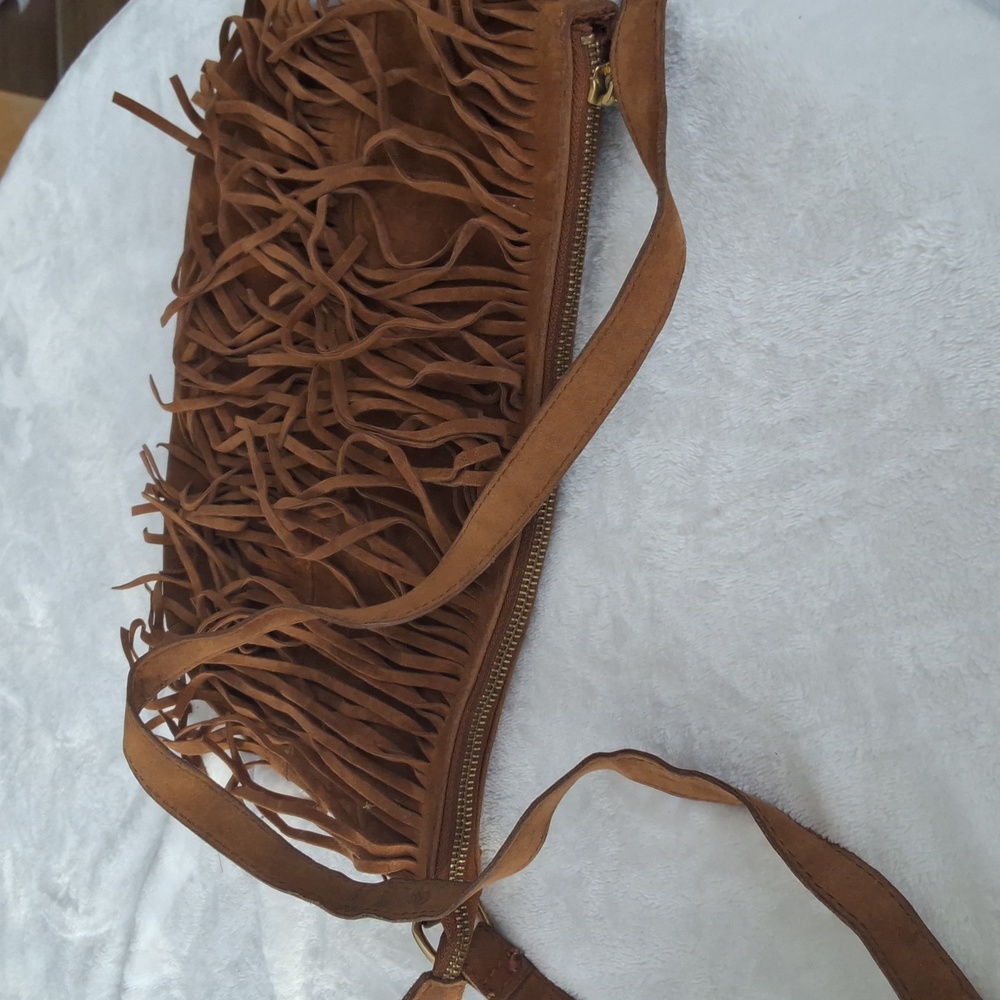 Old Navy Brown Fringe Long Handle Zipper Purse - Picture 4 of 9
